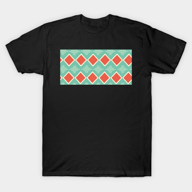 Kilim Abstract Geometric Diamonds Pattern Seafoam Green Rust T-Shirt by whyitsme